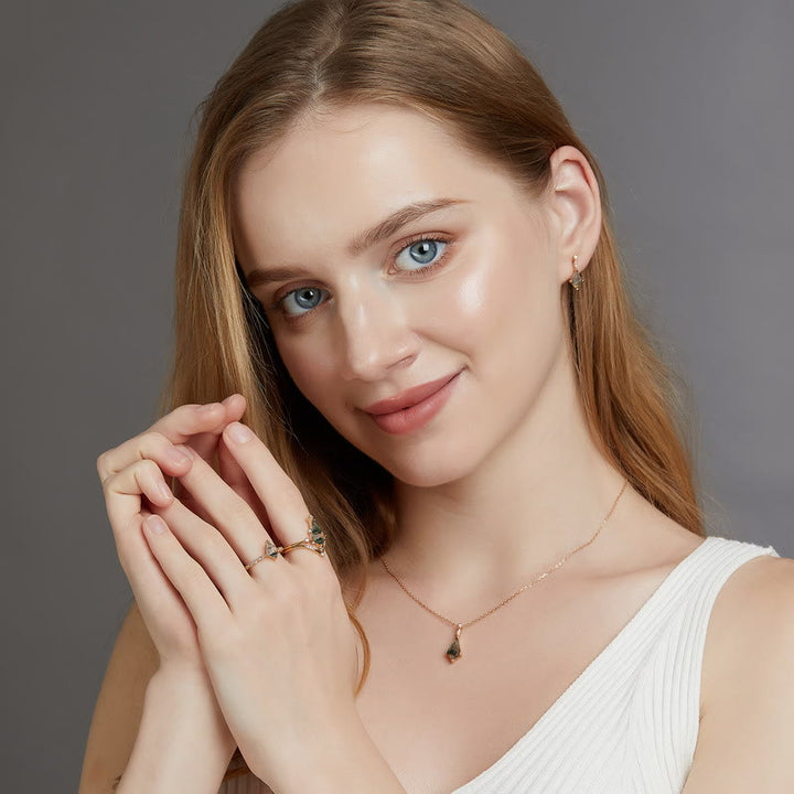 Moss Agate and White Zircon Jewellery Set - Lana-Necklace-The Livary