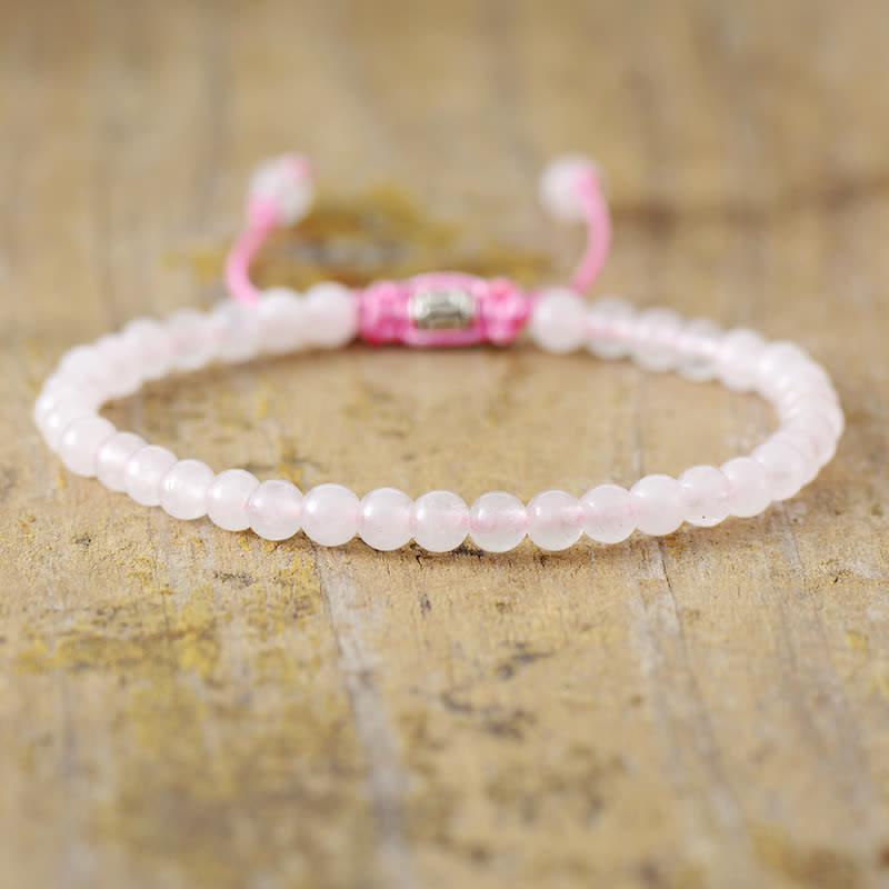 Natural Stone Pearl Adjustable Braided Bracelet - Aisha-Rose quartz-The Livary