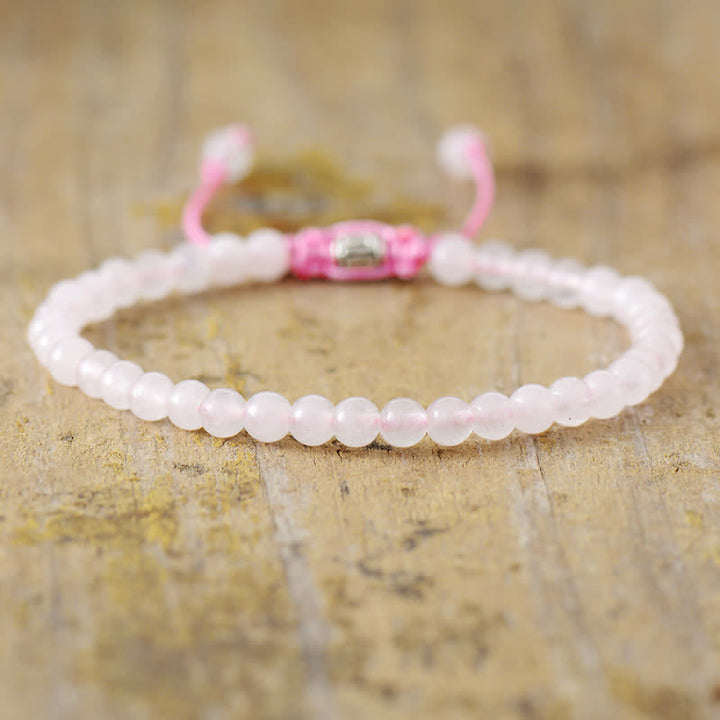 Natural Stone Pearl Adjustable Braided Bracelet - Aisha-Rose quartz-The Livary