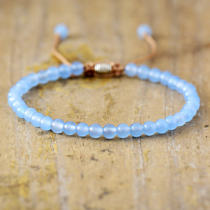 Natural Stone Pearl Adjustable Braided Bracelet - Aisha-Aquamarine-The Livary