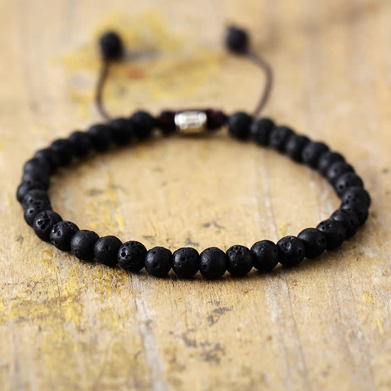 Natural Stone Pearl Adjustable Braided Bracelet - Aisha-Lava stone-The Livary