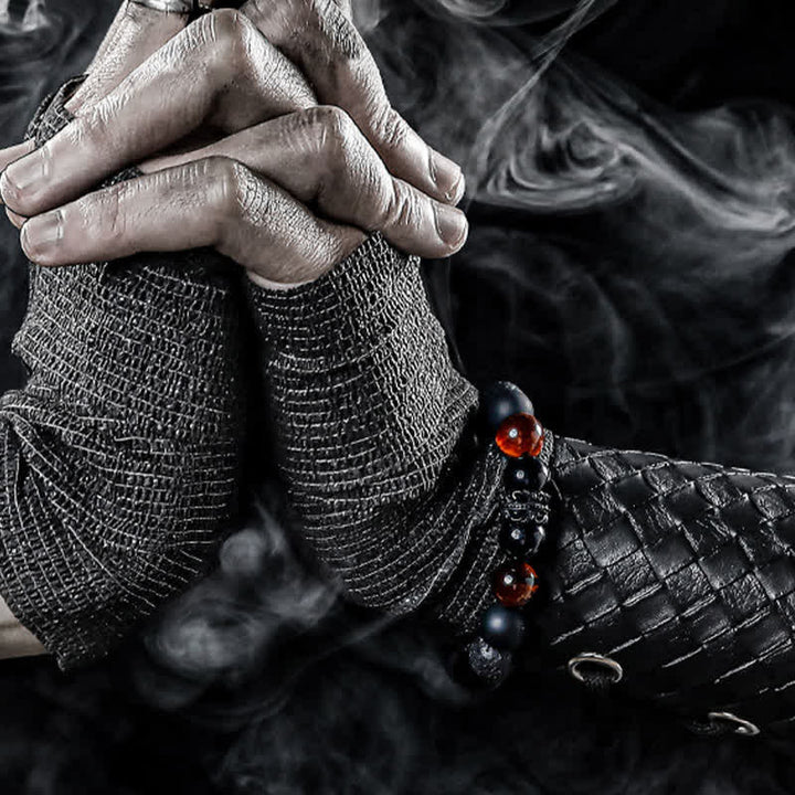 "Lord Black Warrior" Natural Crystal Bead Bracelet - Ragnar-Obsidian & snowflakes Obsidian & lava stone-14cm-The Livary