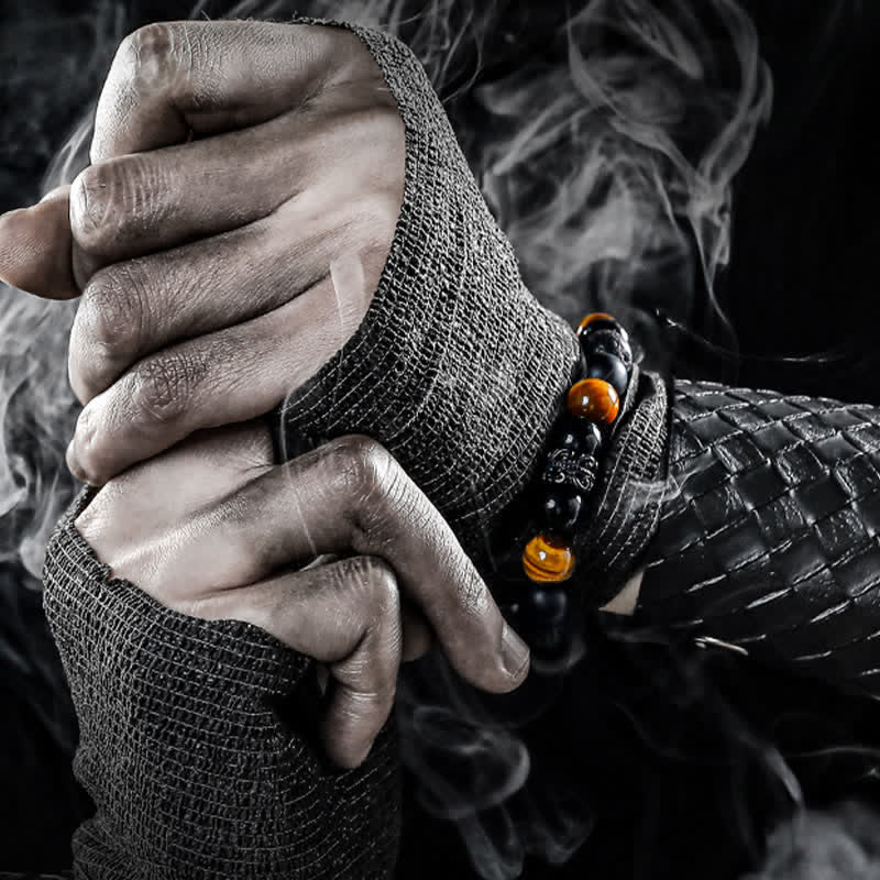 "Lord Black Warrior" Natural Crystal Bead Bracelet - Ragnar-Obsidian & snowflakes Obsidian & lava stone-14cm-The Livary