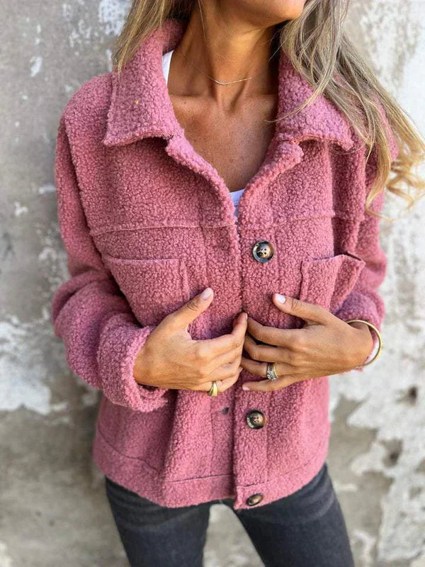 Short Teddy Coat - Dion | Warm with Stylish Lapel Collar-Pink-S-The Livary