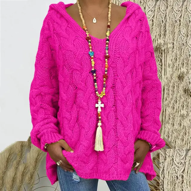 Timeless Cable Knit Sweater for Women - Maelle-Fuchsia-S-The Livary