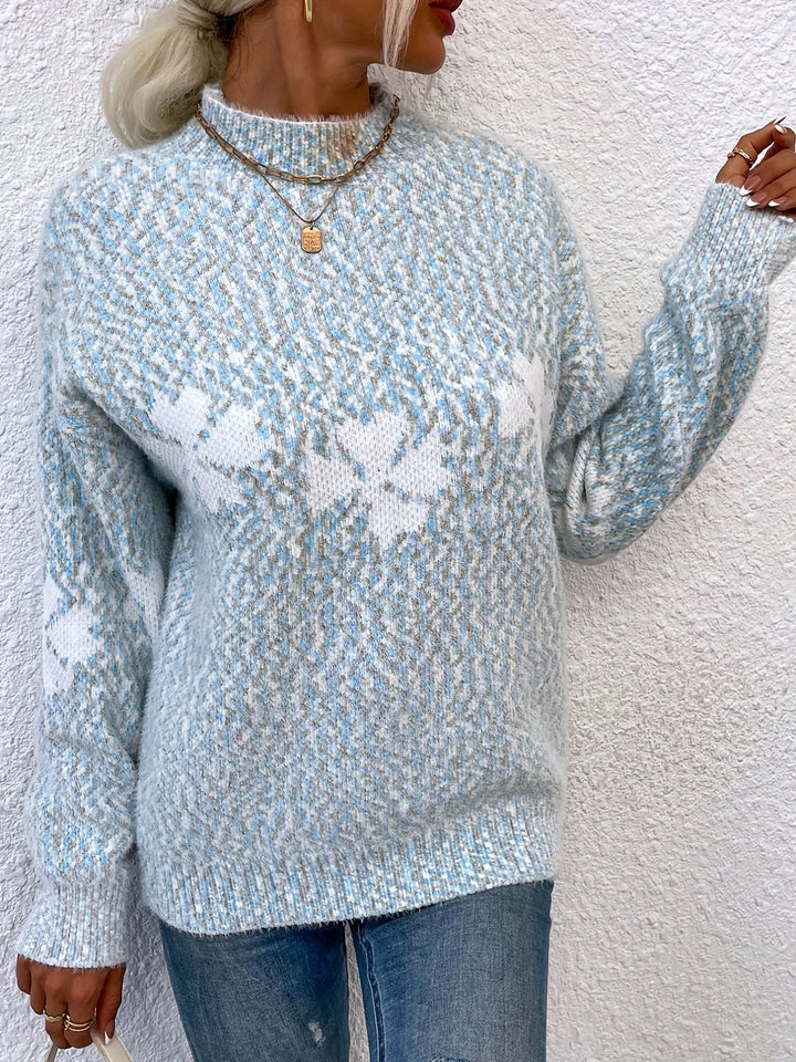 Sweater with Four-leaf Clover Pattern - Maeve-Light blue-S-The Livary