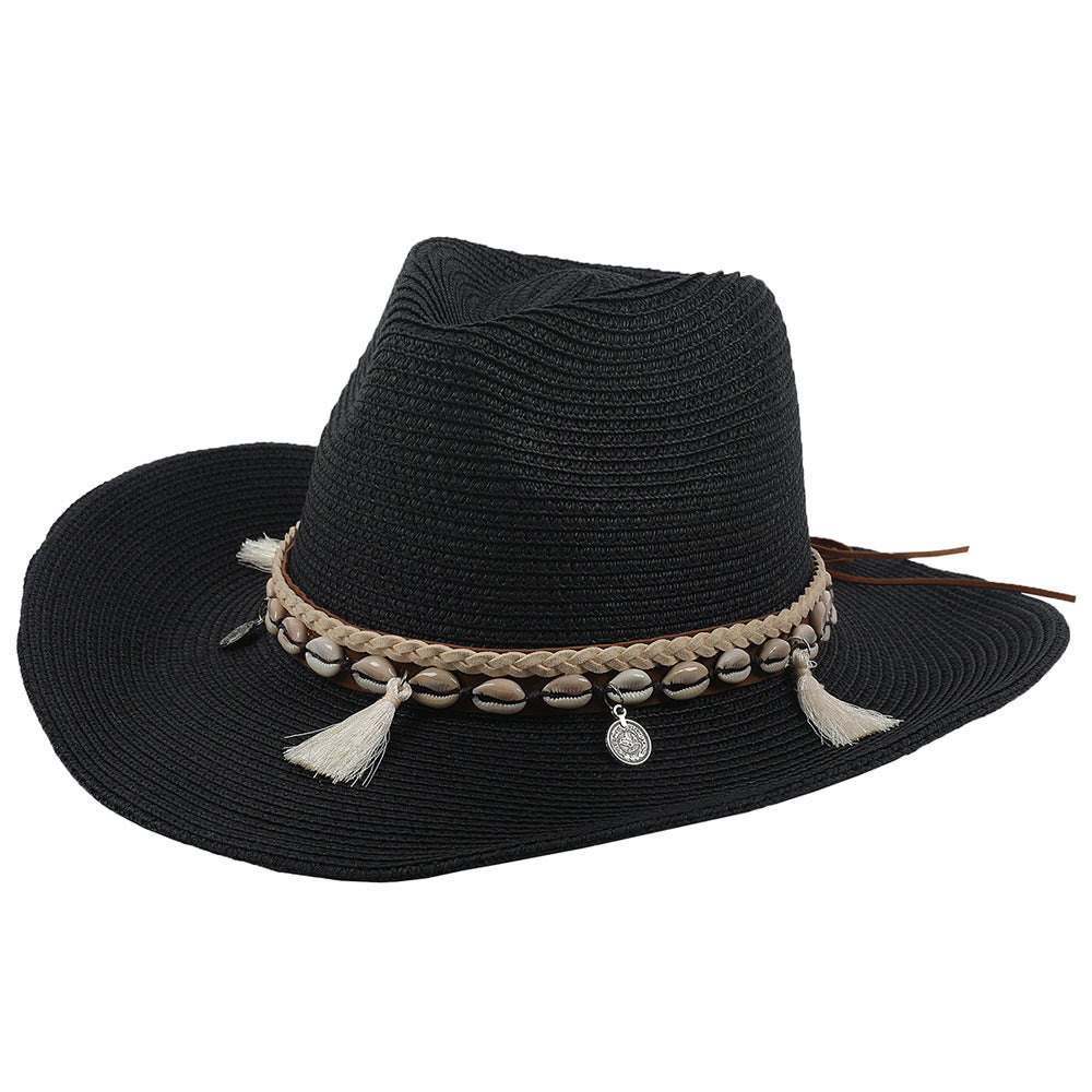 Light summer hat with shells and tassels - Jasmine-Black-The Livary