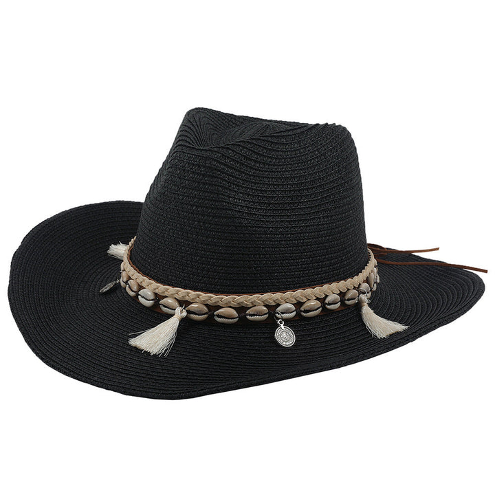 Light summer hat with shells and tassels - Jasmine-Black-The Livary