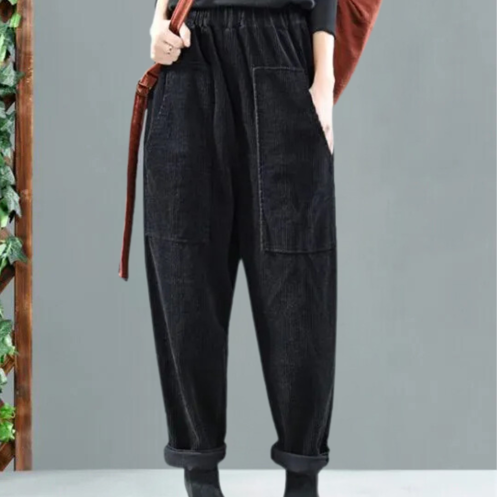 Casual Ribbed Velvet Trousers for Women - Marlowe-Black-XS-The Livary