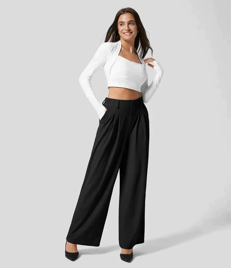 Comfy Ladies Trousers with Wide Legs - Amara-Classic Black-XS-The Livary