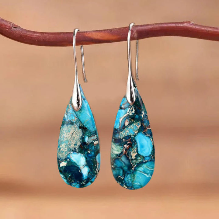 Droplet-shaped Emperor Stone Earrings - Amara-Blue-The Livary