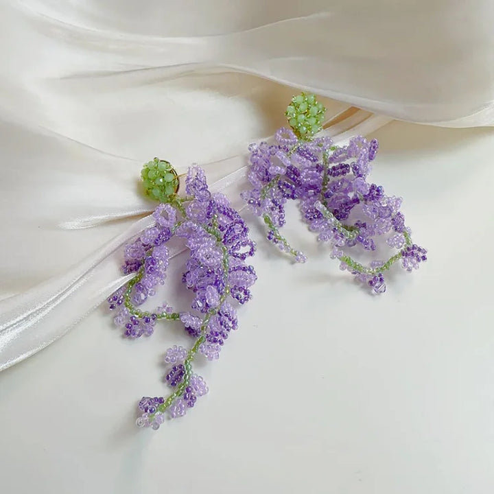 Wisteria Cluster Earrings with Forest Theme - Aurelia-The Livary