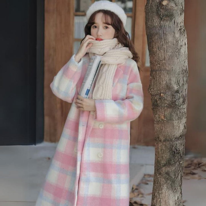 Pastel-Coloured Checked Wool Mix Coat with Double-Breasted Buttons - Sofie-XS-The Livary