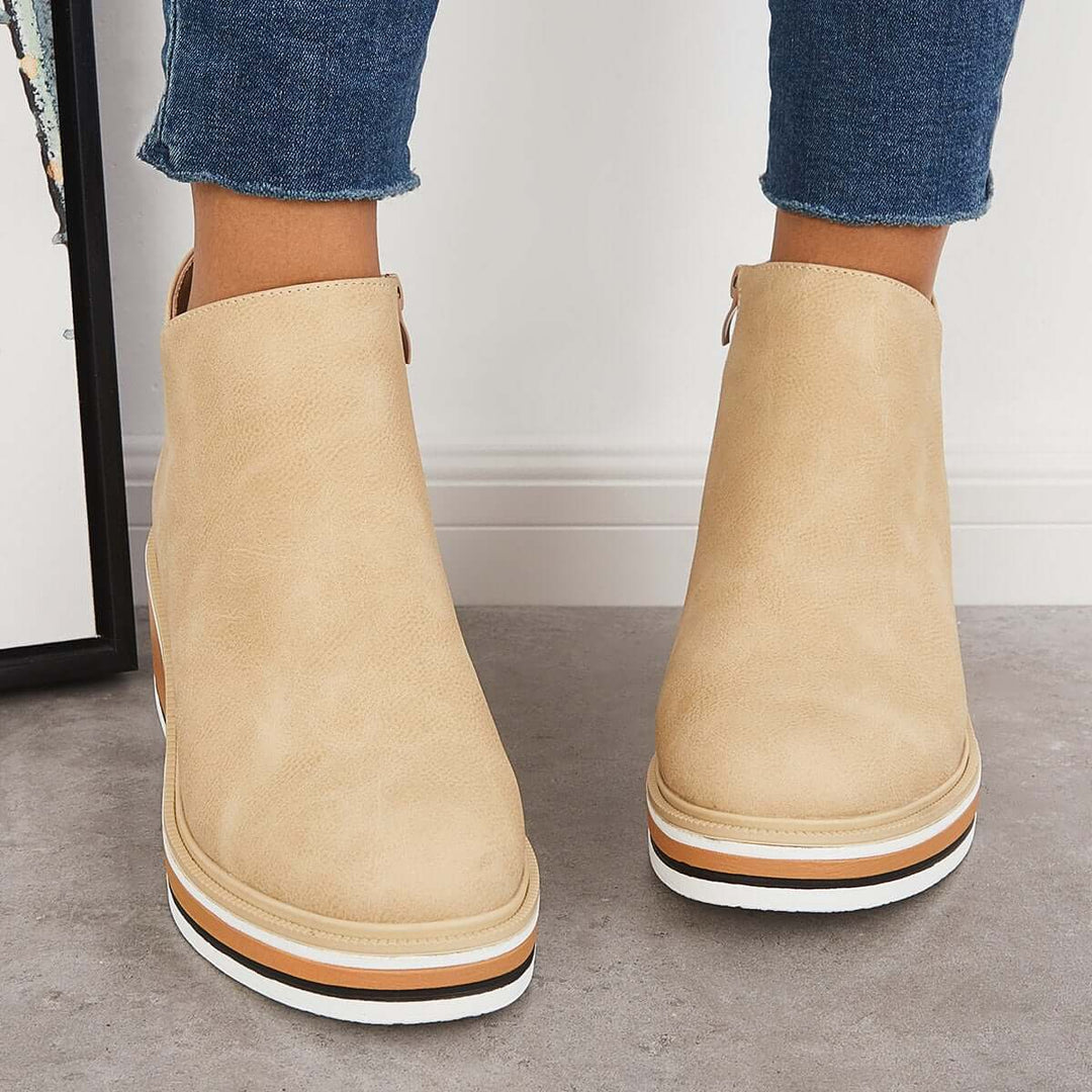 Trendy Ladies Ankle Boots with Zip and Platform - Alessia-Khaki-4.5-The Livary