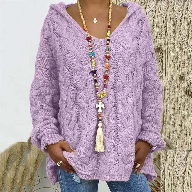 Timeless Cable Knit Sweater for Women - Maelle-Purple-S-The Livary