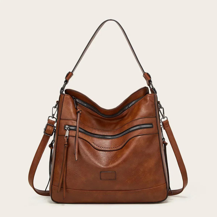Stylish Spacious Leather Shoulder Bag - Elodie-Brown-The Livary