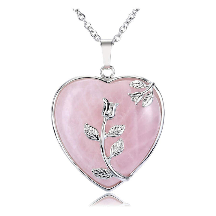 Stylish Heart-Shaped Rose Quartz Necklace - Amara-Rose quartz-The Livary