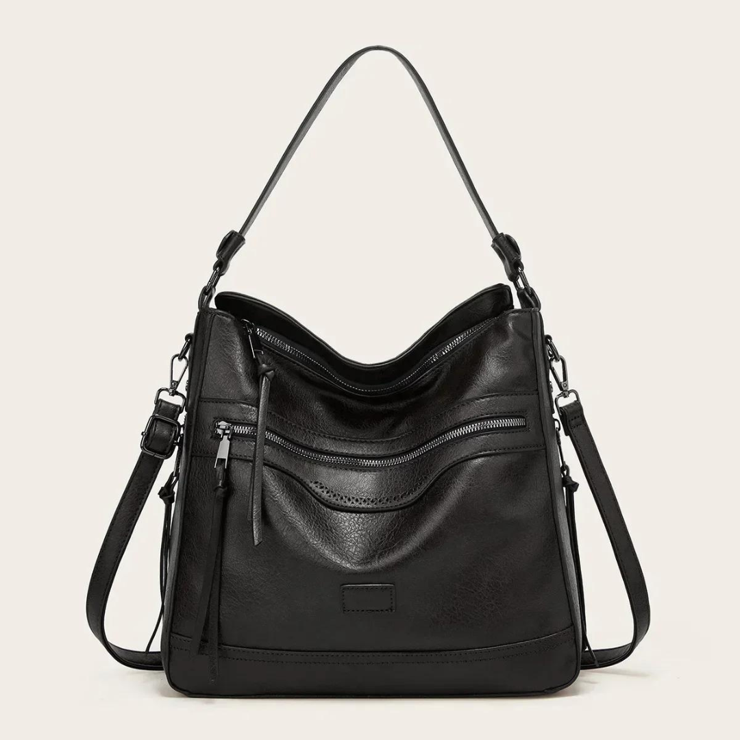 Stylish Spacious Leather Shoulder Bag - Elodie-Black-The Livary