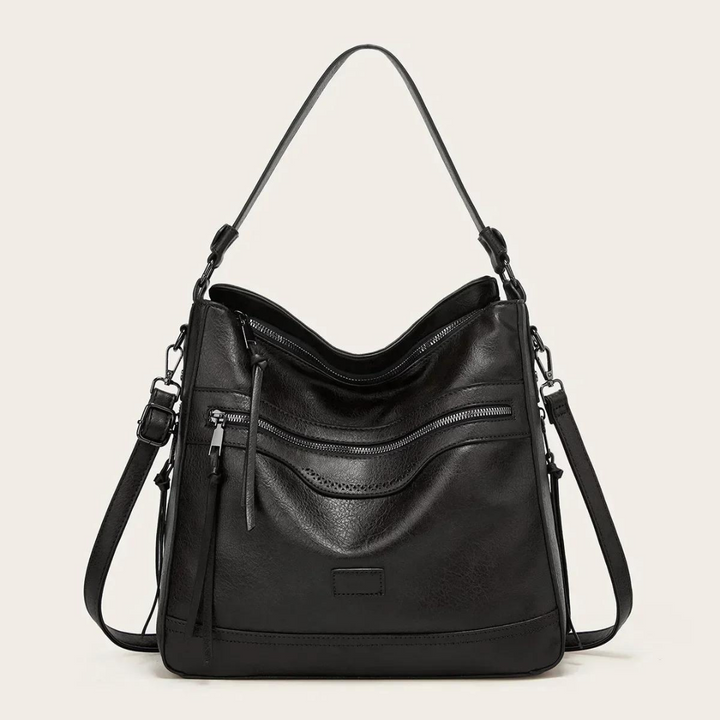 Stylish Spacious Leather Shoulder Bag - Elodie-Black-The Livary