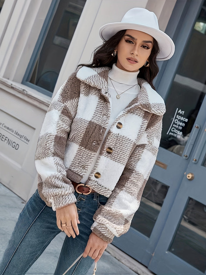 Checked Teddy Jacket with Button Closure - Clara-Green-XS-The Livary