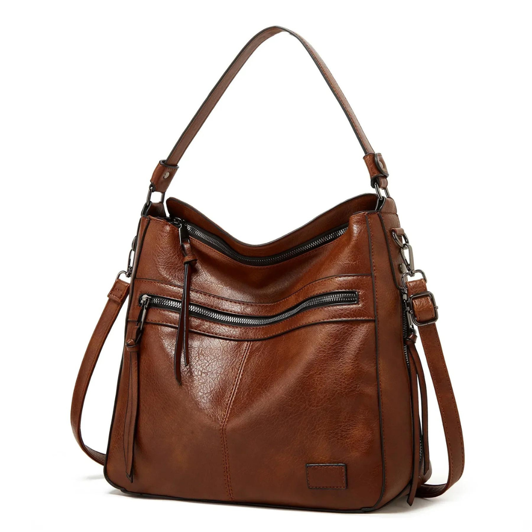 Stylish Spacious Leather Shoulder Bag - Elodie-Brown-The Livary