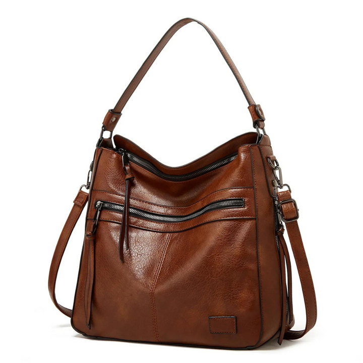 Stylish Spacious Leather Shoulder Bag - Elodie-Brown-The Livary