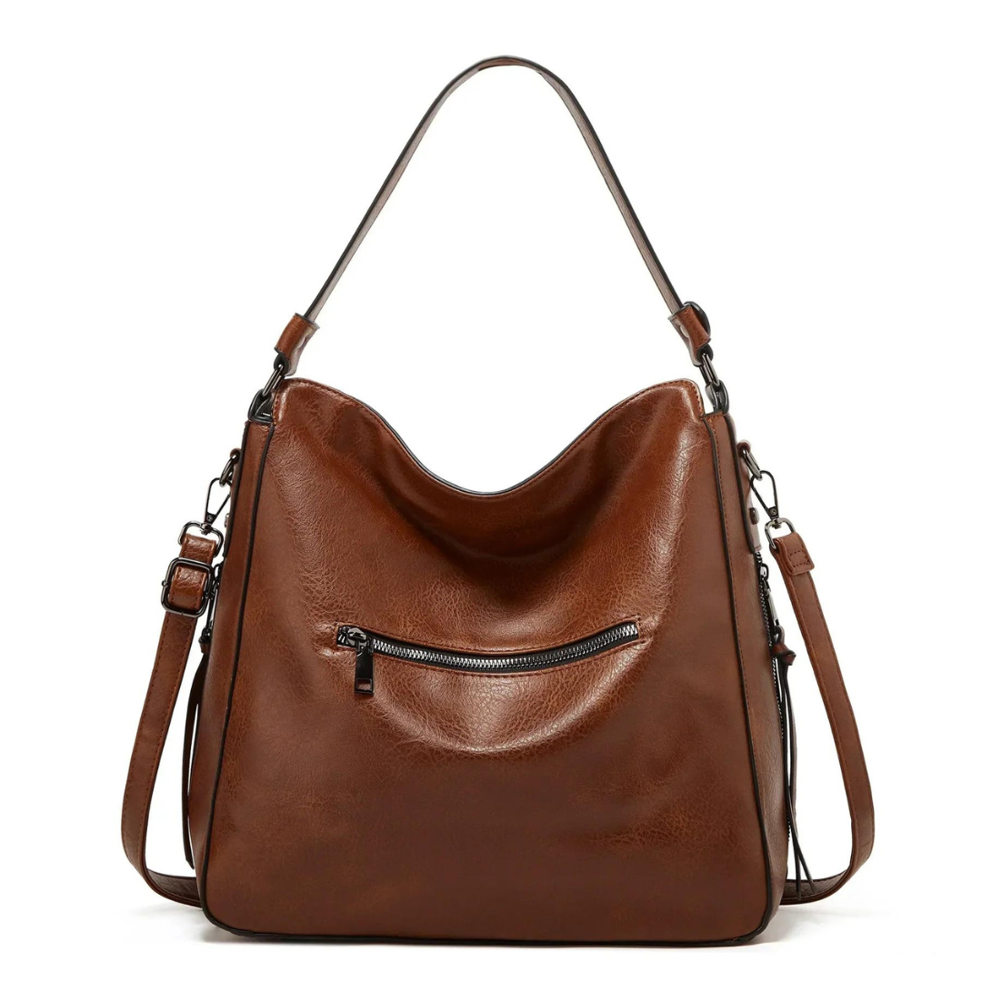 Stylish Spacious Leather Shoulder Bag - Elodie-Brown-The Livary
