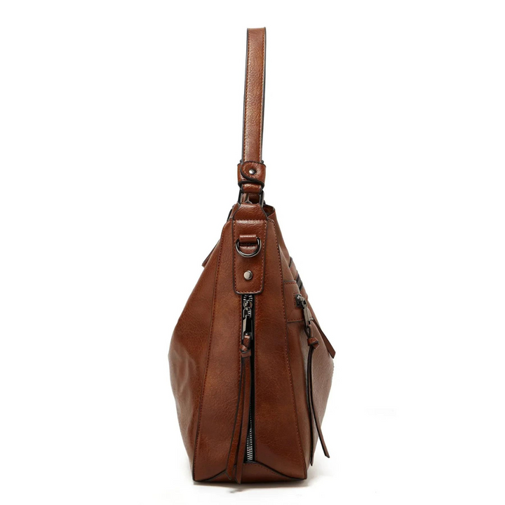 Stylish Spacious Leather Shoulder Bag - Elodie-Brown-The Livary