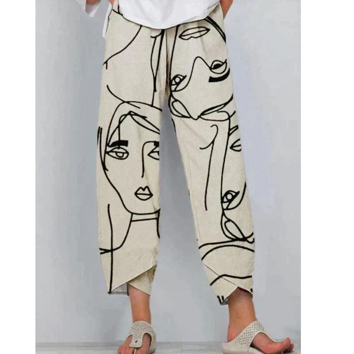 Casual ladies' summer trousers with wide leg & elastic waistband – Yara-S-The Livary