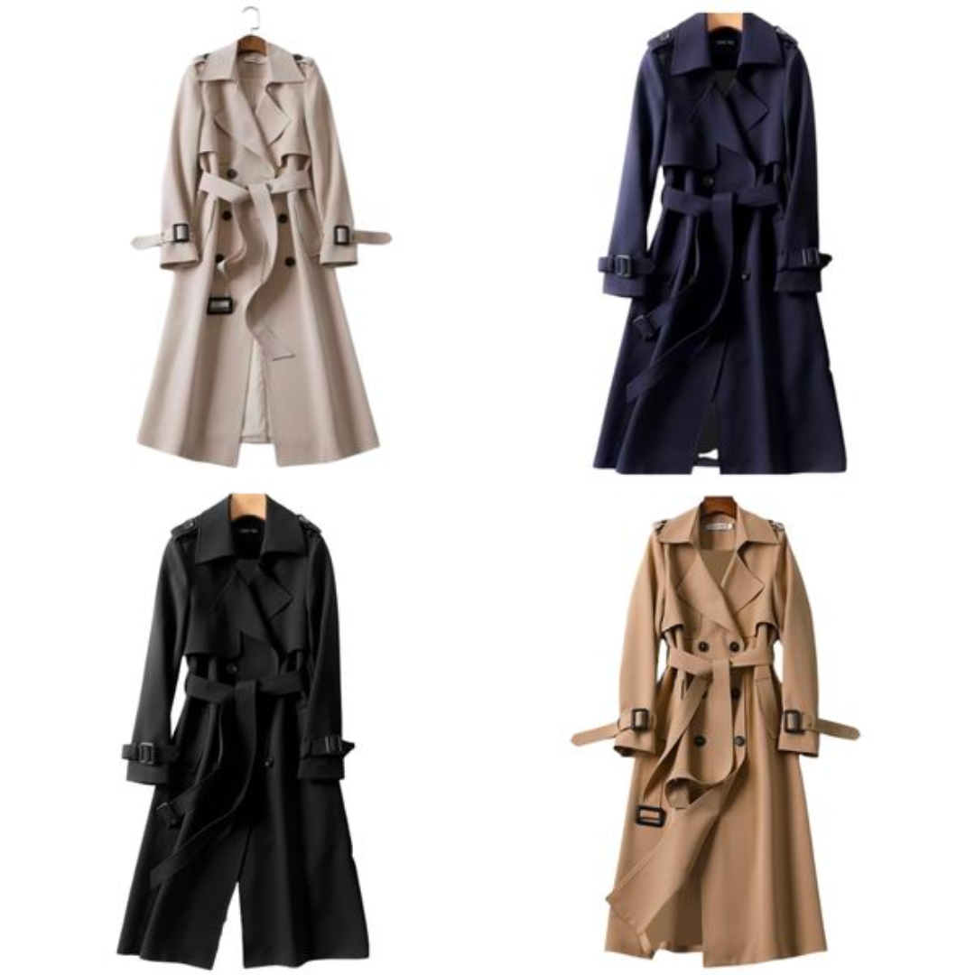 Elegant women's trench coat with double buttons – Celina-Khaki-S-The Livary