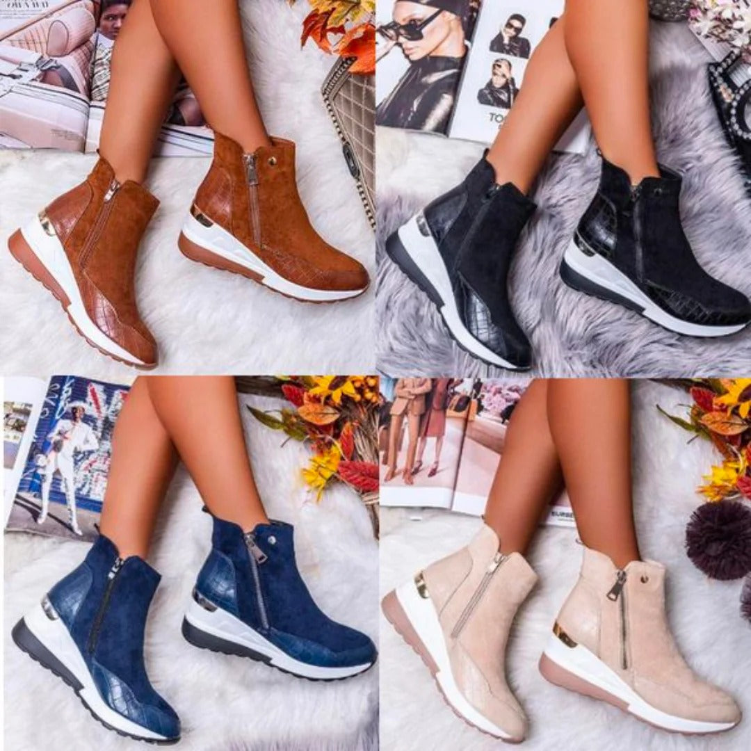 Orthopaedic Leather Ladies Ankle Boots - Emma-Beige-2-The Livary