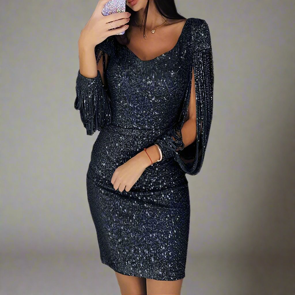 Stylish Evening Dress with Sequins - Oreana-Black-S-The Livary