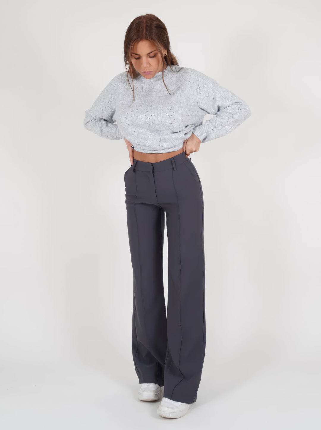 Stylish High-Waisted Trousers - Luna-Gray-S-The Livary