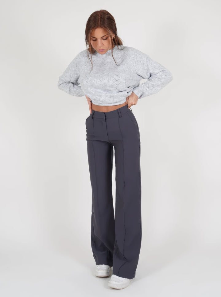 Stylish High-Waisted Trousers - Luna-Gray-S-The Livary