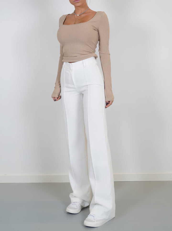 Stylish High-Waisted Trousers - Luna-White-S-The Livary