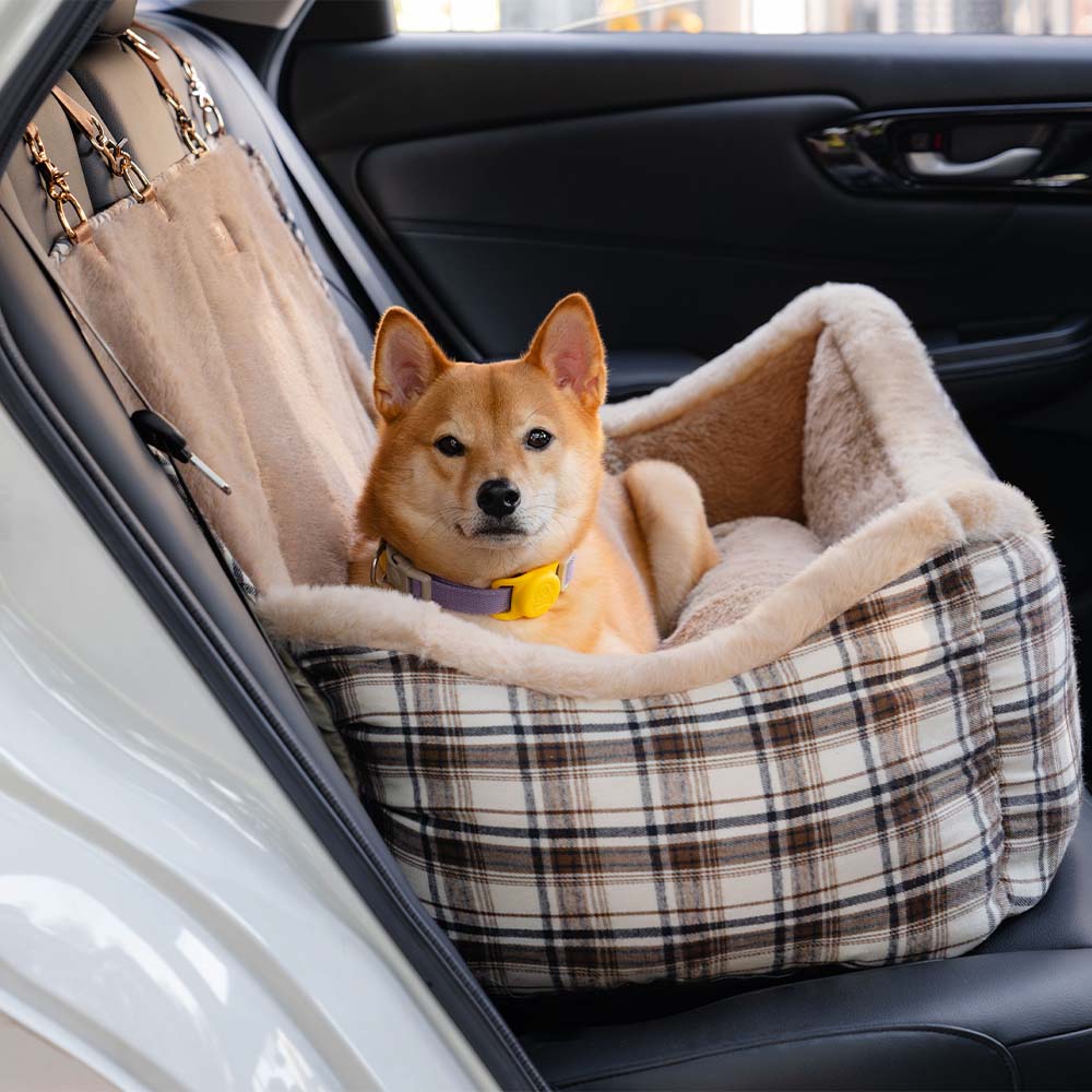 Plush Car Seat for Pets – RideSafe CozySeat-Khaki-Single-The Livary