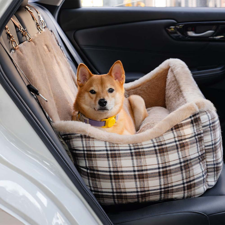 Plush Car Seat for Pets – RideSafe CozySeat-Khaki-Single-The Livary