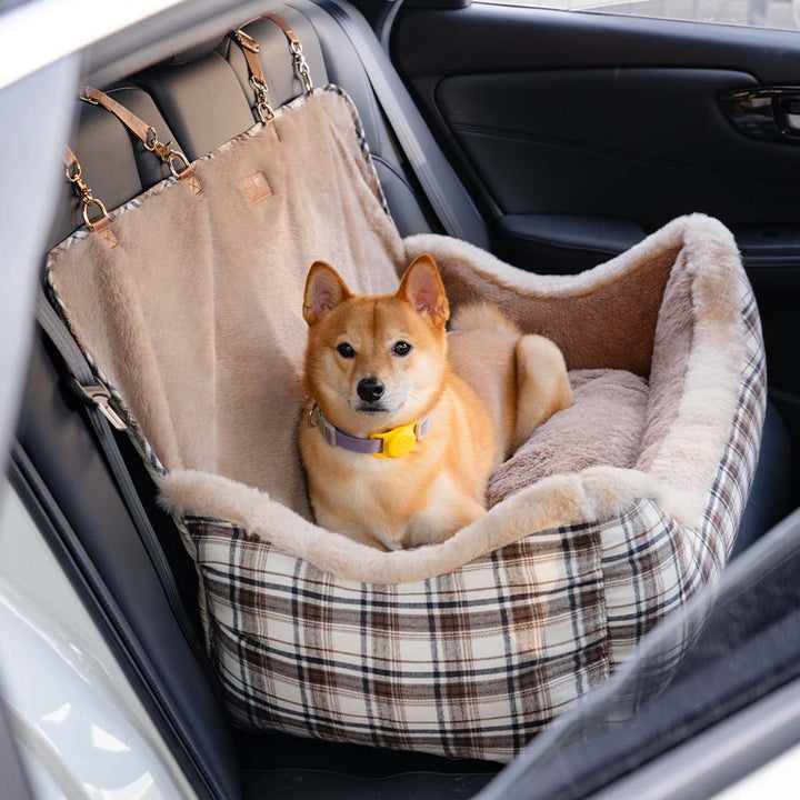 Plush Car Seat for Pets – RideSafe CozySeat-Khaki-Single-The Livary