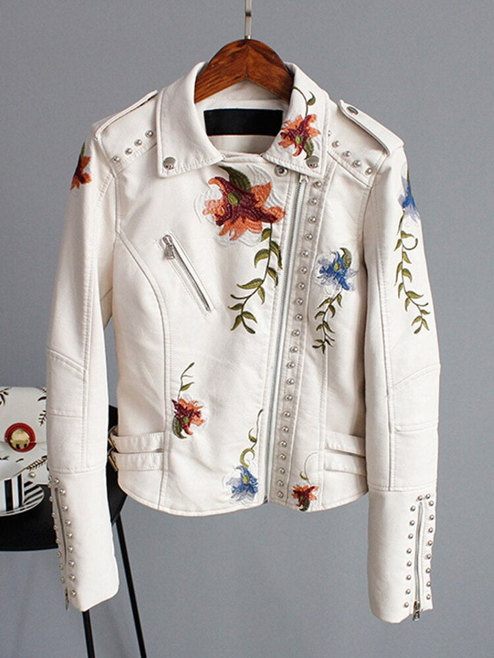 Short ladies' jacket made of faux leather with zip - Rona-White-S-The Livary