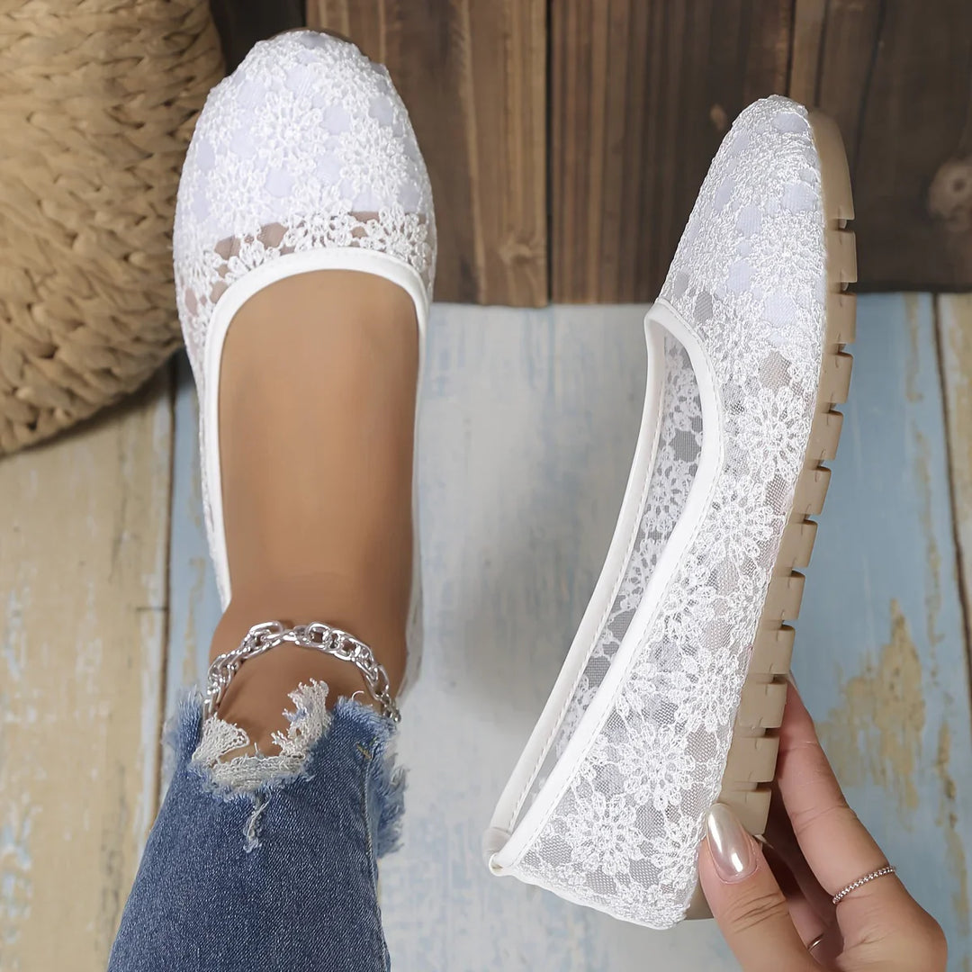 Flower Pattern Ballerinas | Fleur-3.5-White-The Livary