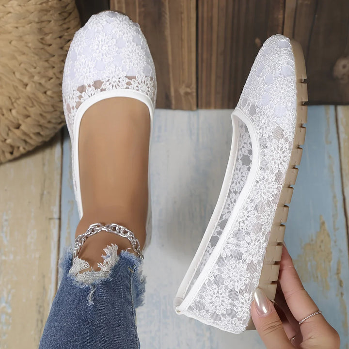 Flower Pattern Ballerinas | Fleur-3.5-White-The Livary