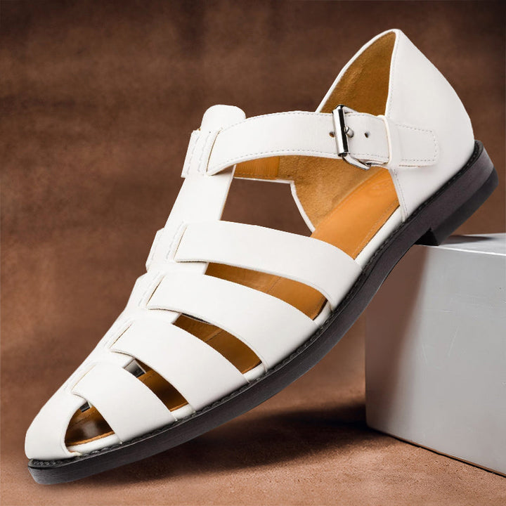 Comfortable men's leather sandals with non-slip sole – 50% off – Milan-White-5-The Livary