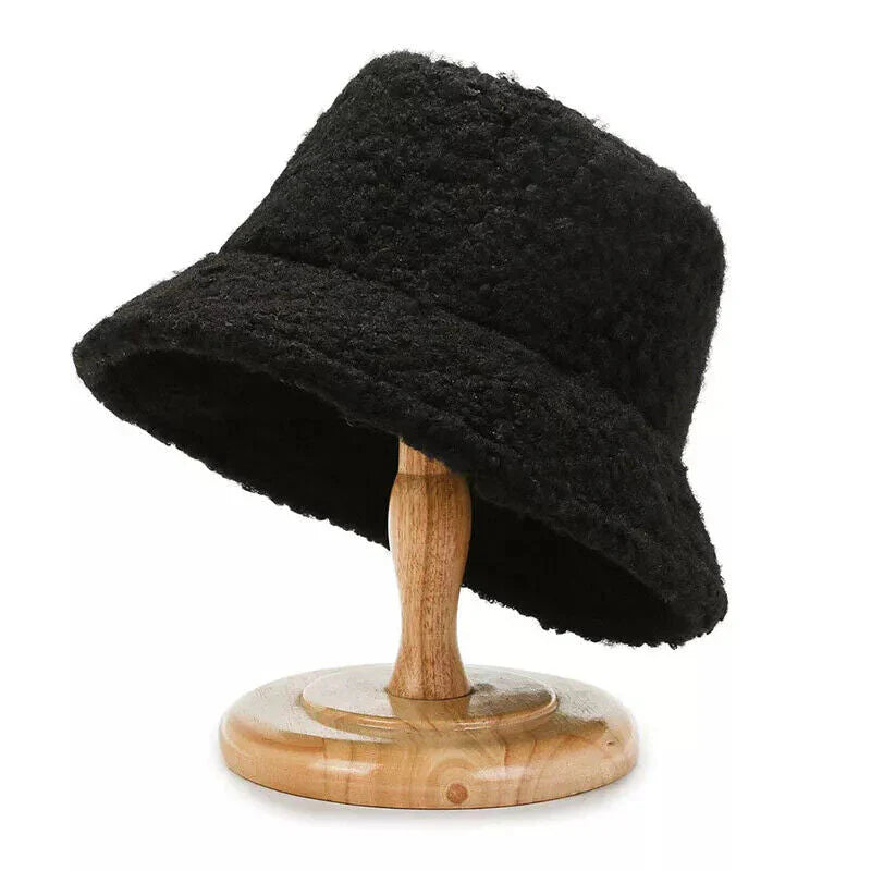 Warm Fashionable Teddy Bucket Hat - Livia-Black-The Livary