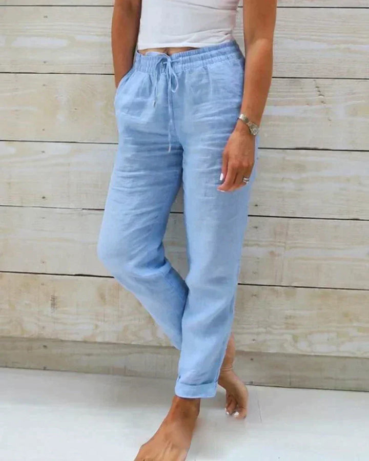 Stylish linen trousers for women – Selina-Blue-XS-The Livary