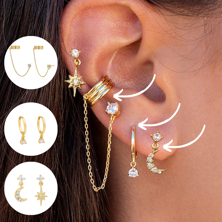 Boho Chic Earrings Set - Amira-3 Pair Set-Gold-The Livary