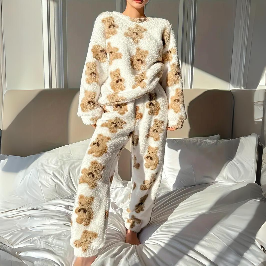 Velvet Soft Pyjama Set with Bear Print – Mila-M-The Livary