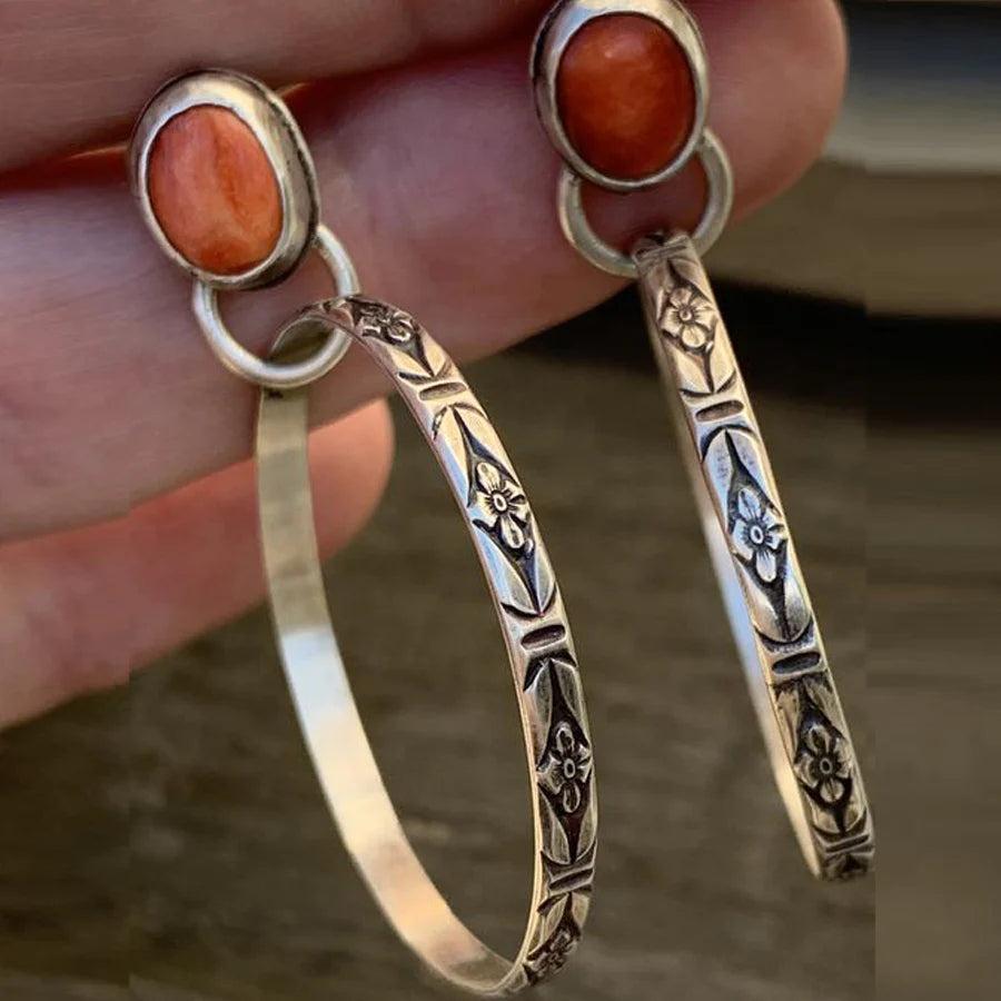 Boho Earrings Vintage Onyx - Esme-Red-The Livary
