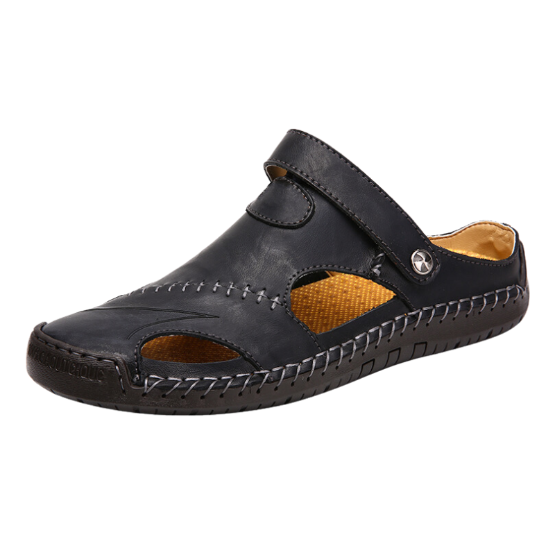 Orthopaedic men's leather sandals - Marco-Black-6-The Livary