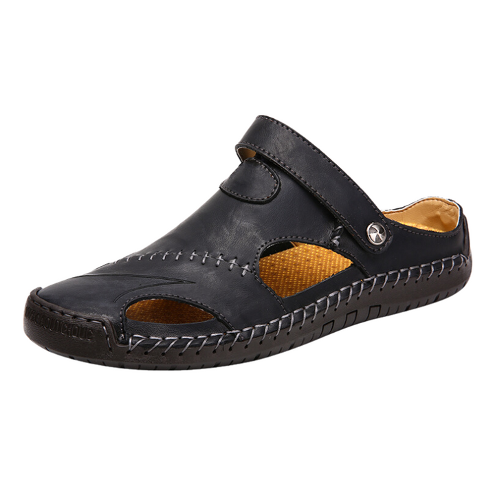 Orthopaedic men's leather sandals - Marco-Black-6-The Livary