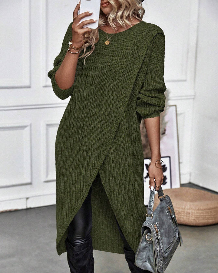Stylish Plain Sweater Dress - Lina-Green-S-The Livary